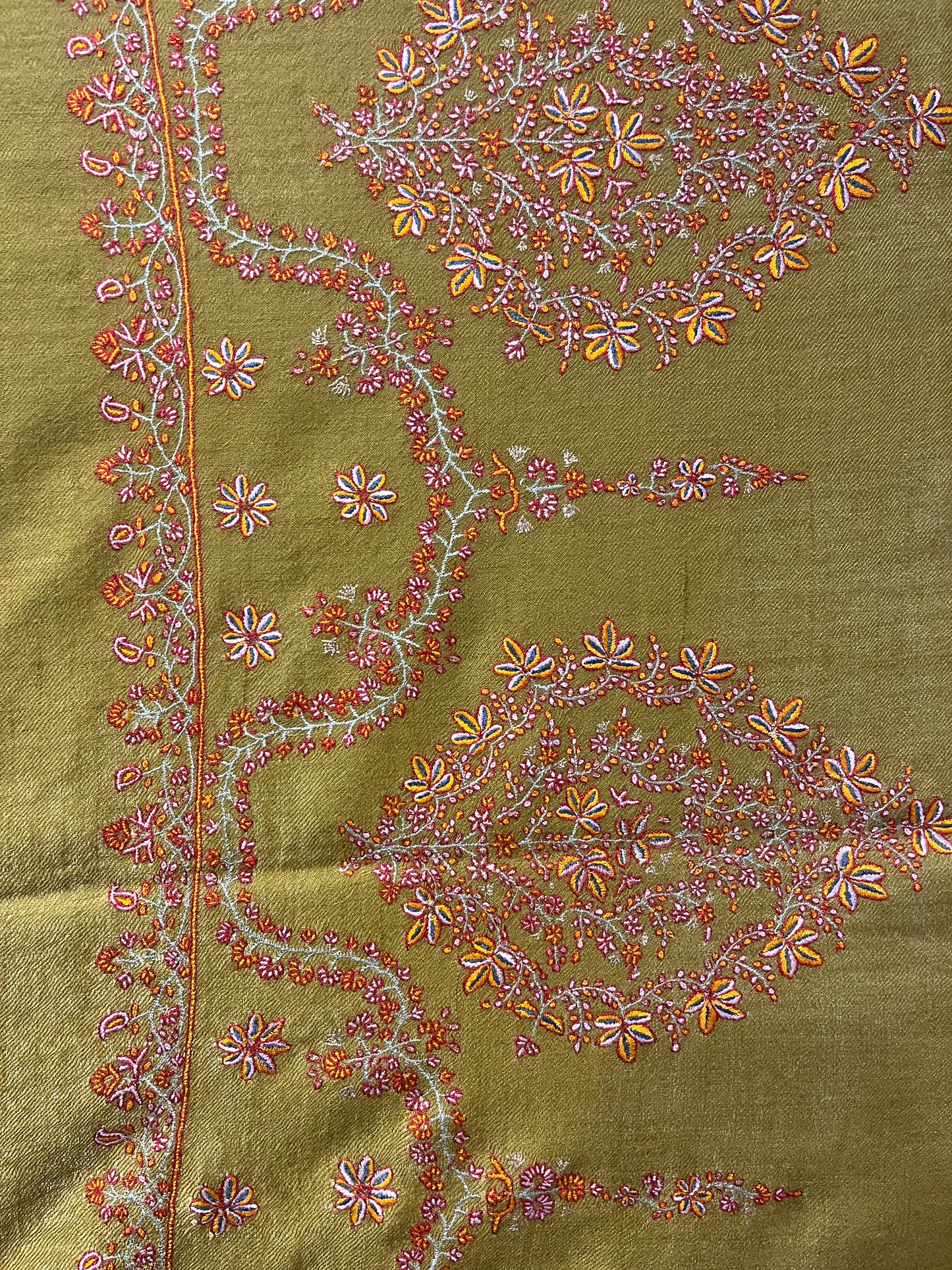 Pashmina Olive Green Royal Embroidery Shawl