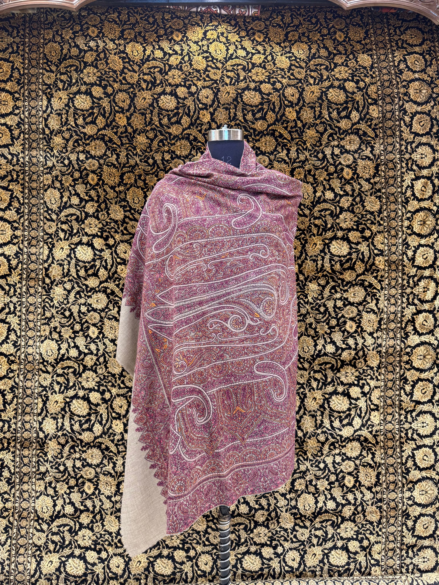 Reversible Sage Green & Mauve Jama Pashmina Shawl — Grand Paisley Jamawar