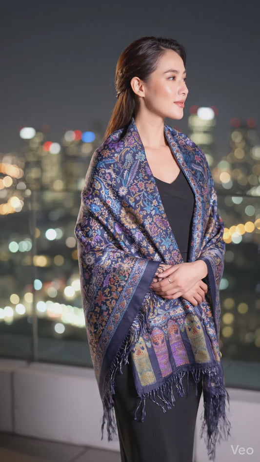 Pashmina Kani Jamawar Blue Base — GI Certified